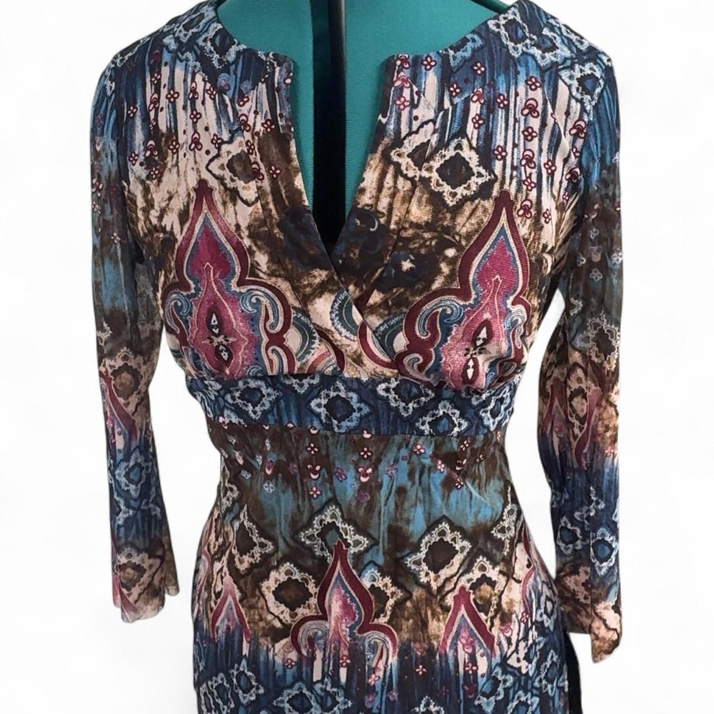 INC International Concepts Blue and Pink Patterned Blouse